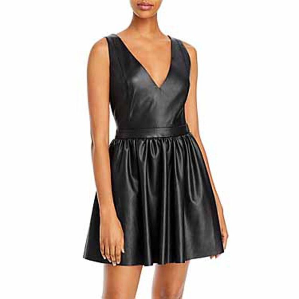 AQUA Faux Leather Fit And Flare Dress In Black S - Picture 2 of 3